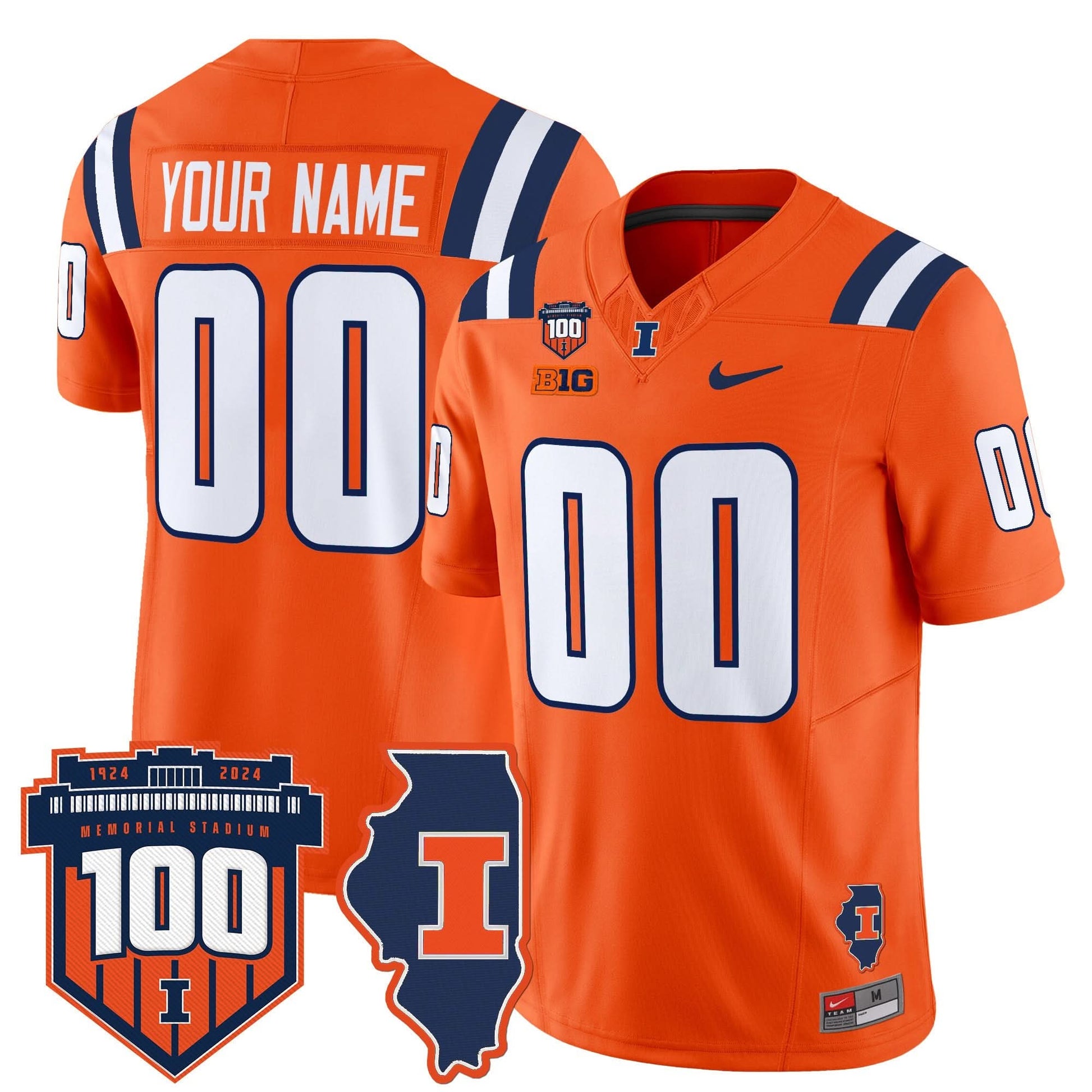 Illinois Fighting Illini 100th Memorial Stadium Patch Vapor Limited Custom Jersey - All Stitched