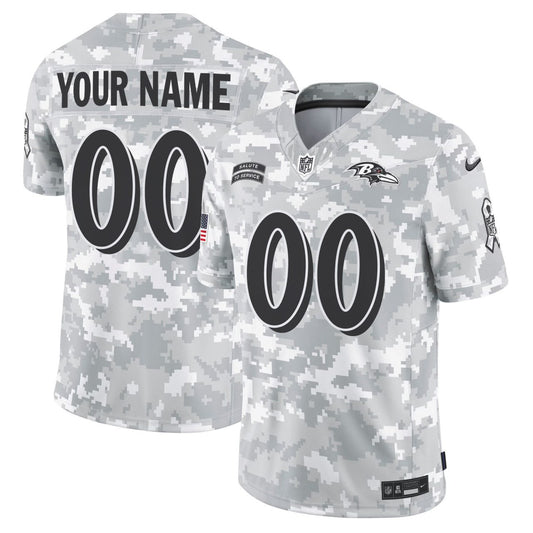 Arctic Camo Baltimore Ravens 2024 Salute to Service Custom Jersey - All Stitched