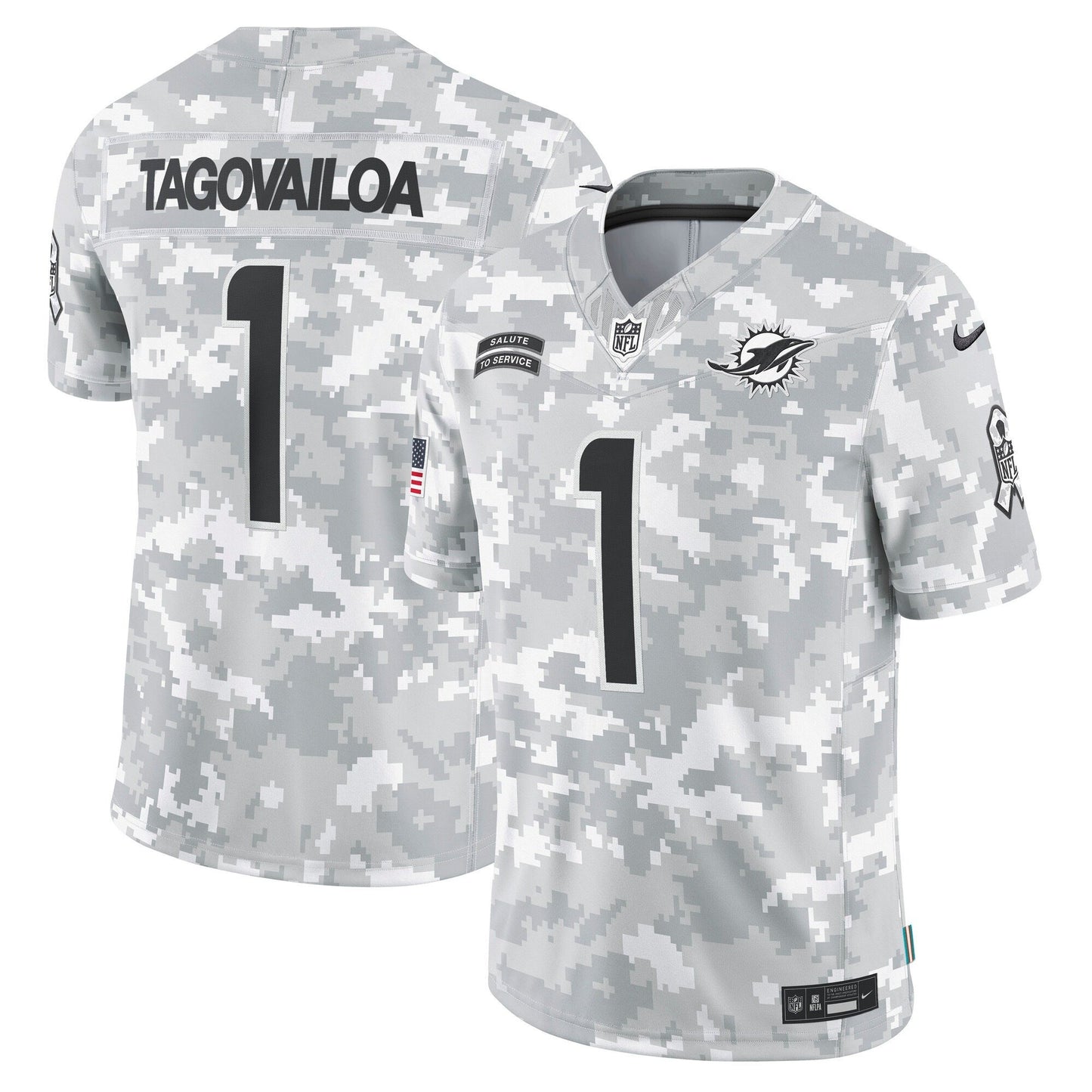 Miami Dolphins 2024 Salute to Service Vapor Limited Jersey - Arctic Camo - All Stitched