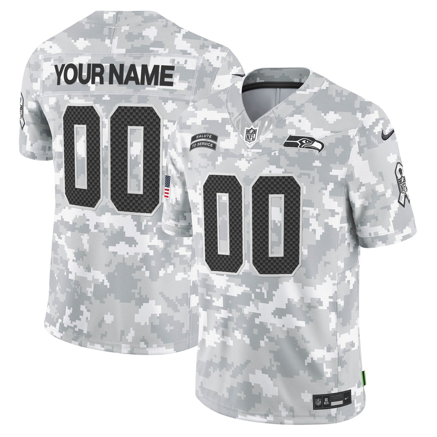 Seahawks 2024 Salute to Service Vapor Limited Custom Jersey - Arctic Camo - All Stitched