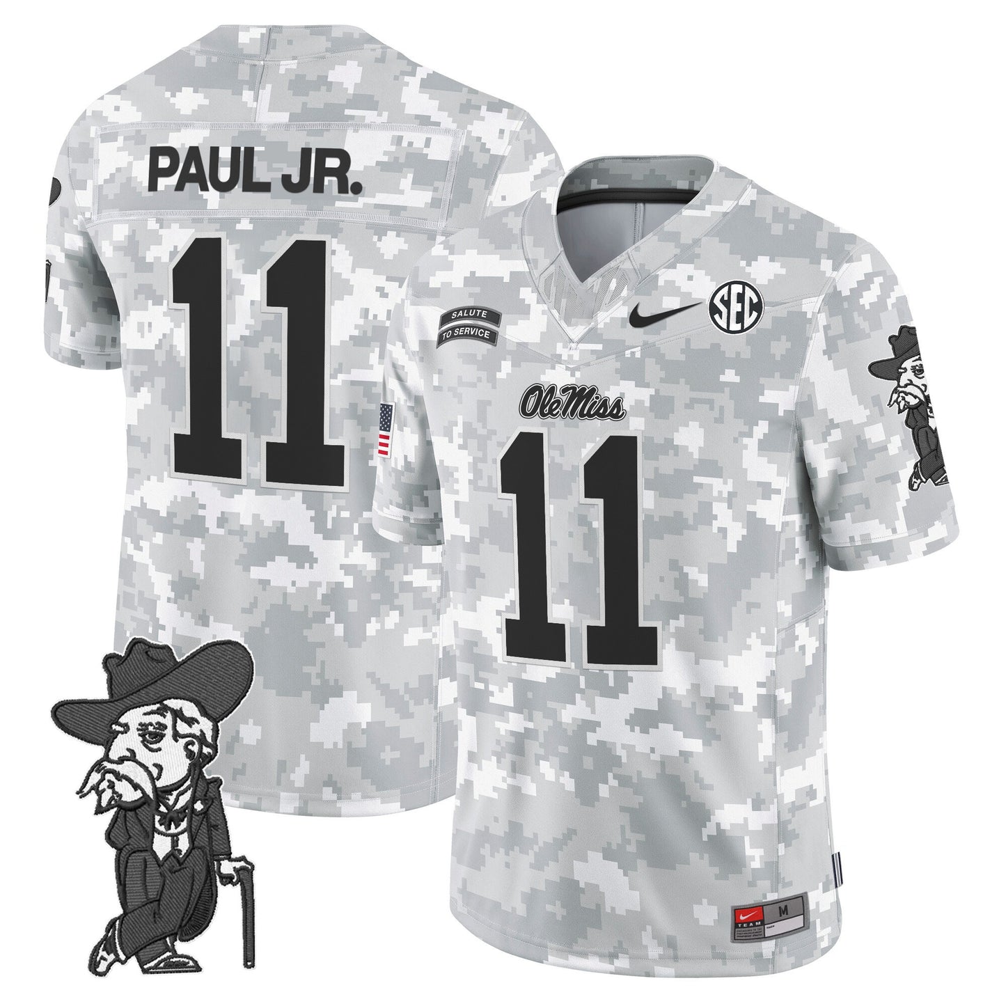 Ole Miss Rebels 2024 Salute to Service Vapor Limited Jersey - Arctic Camo - All Stitched