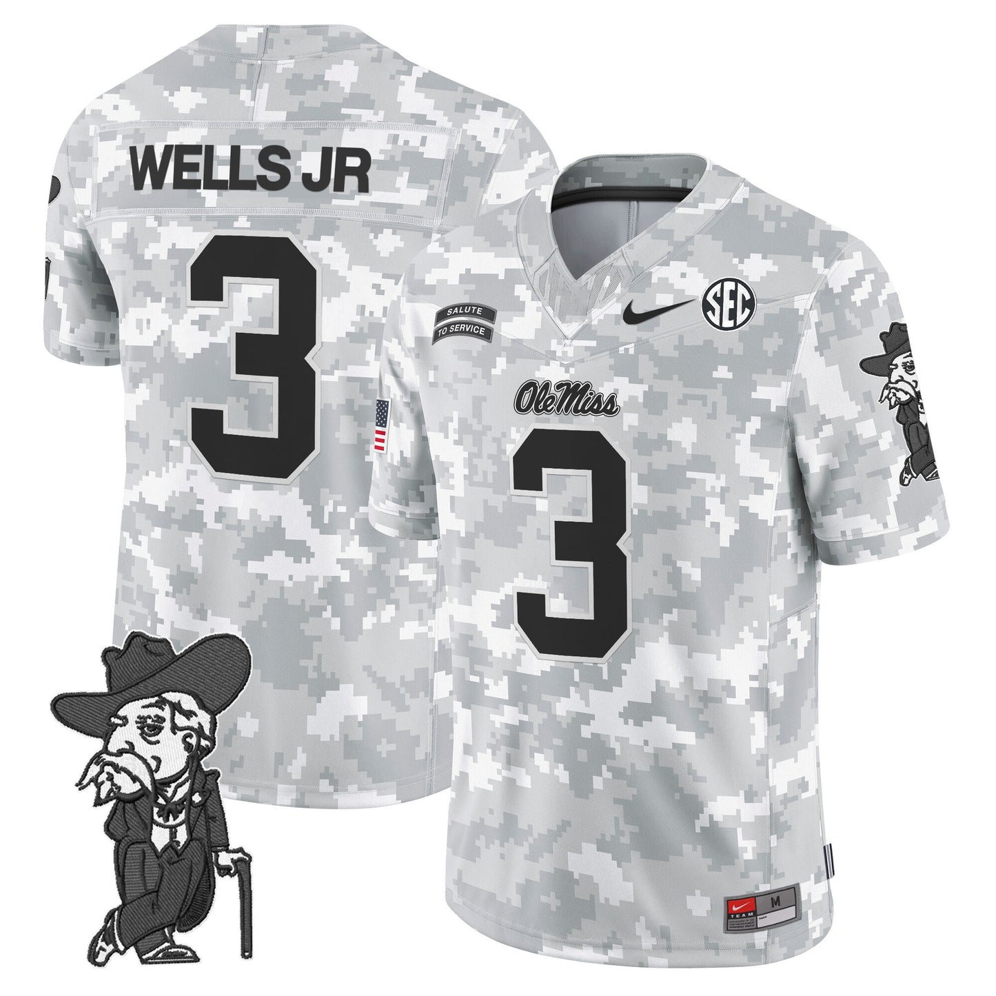 Ole Miss Rebels 2024 Salute to Service Vapor Limited Jersey - Arctic Camo - All Stitched