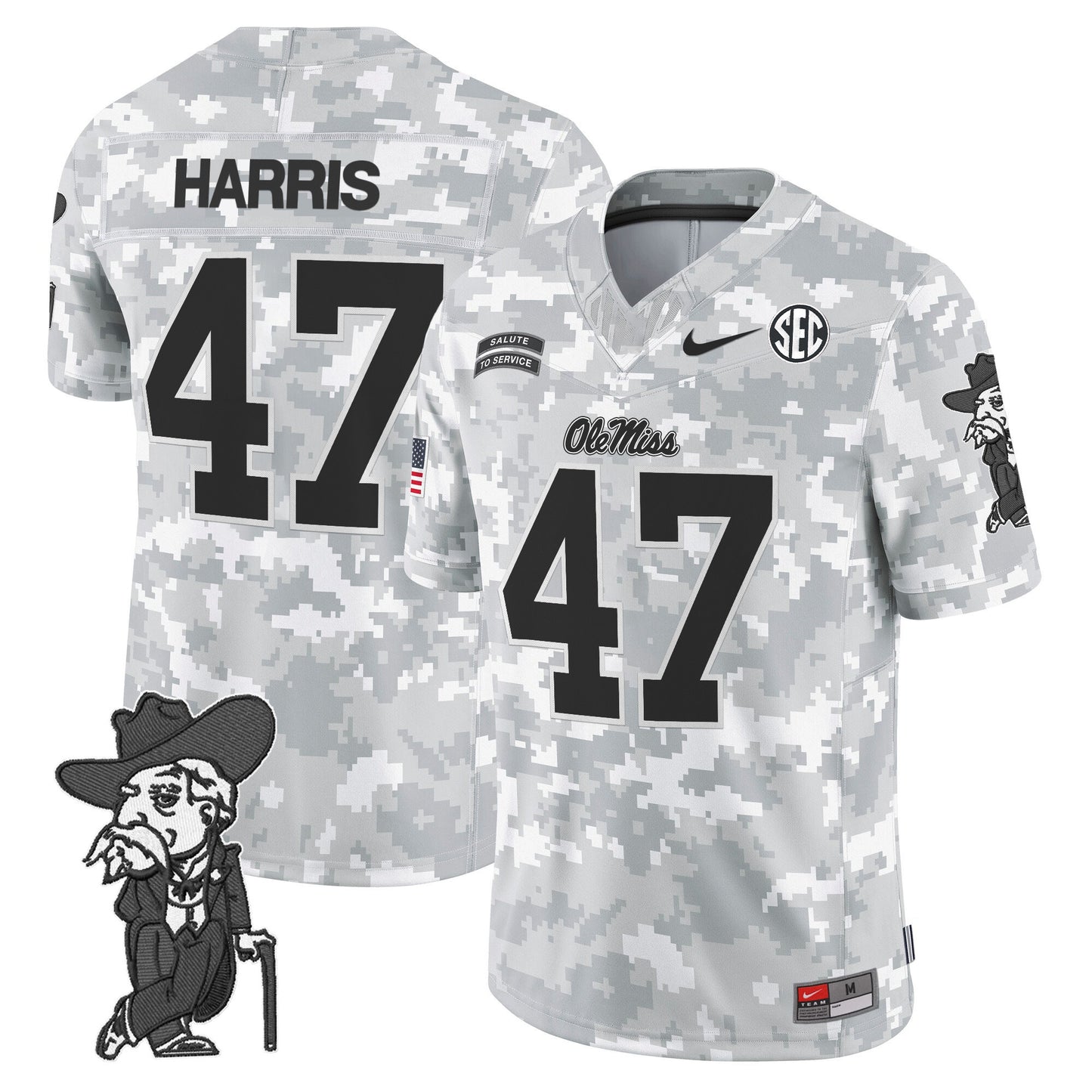 Ole Miss Rebels 2024 Salute to Service Vapor Limited Jersey - Arctic Camo - All Stitched