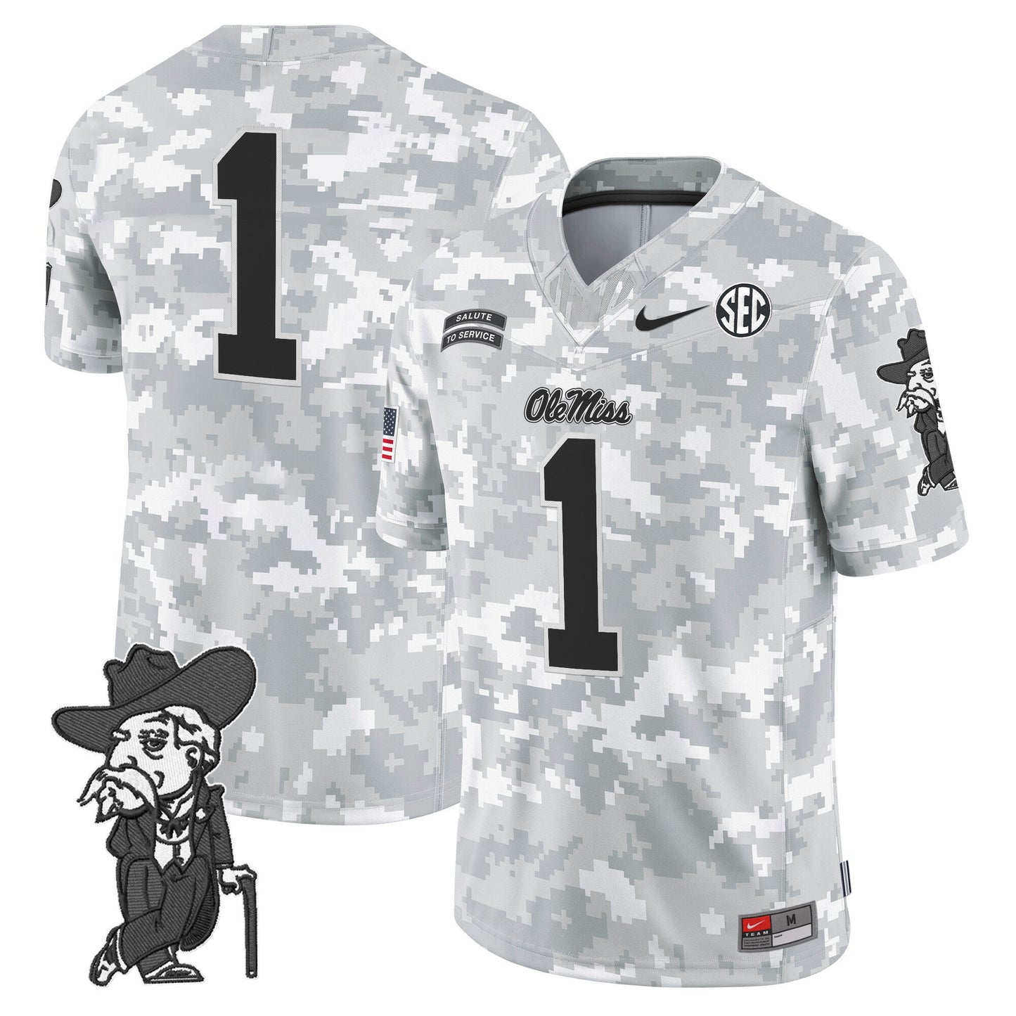 Ole Miss Rebels 2024 Salute to Service Vapor Limited Jersey - Arctic Camo - All Stitched