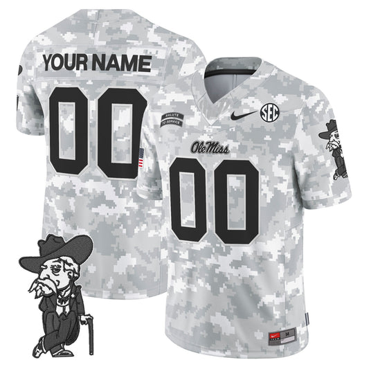 Ole Miss Rebels 2024 Salute to Service Vapor Limited Custom Jersey - Arctic Camo - All Stitched