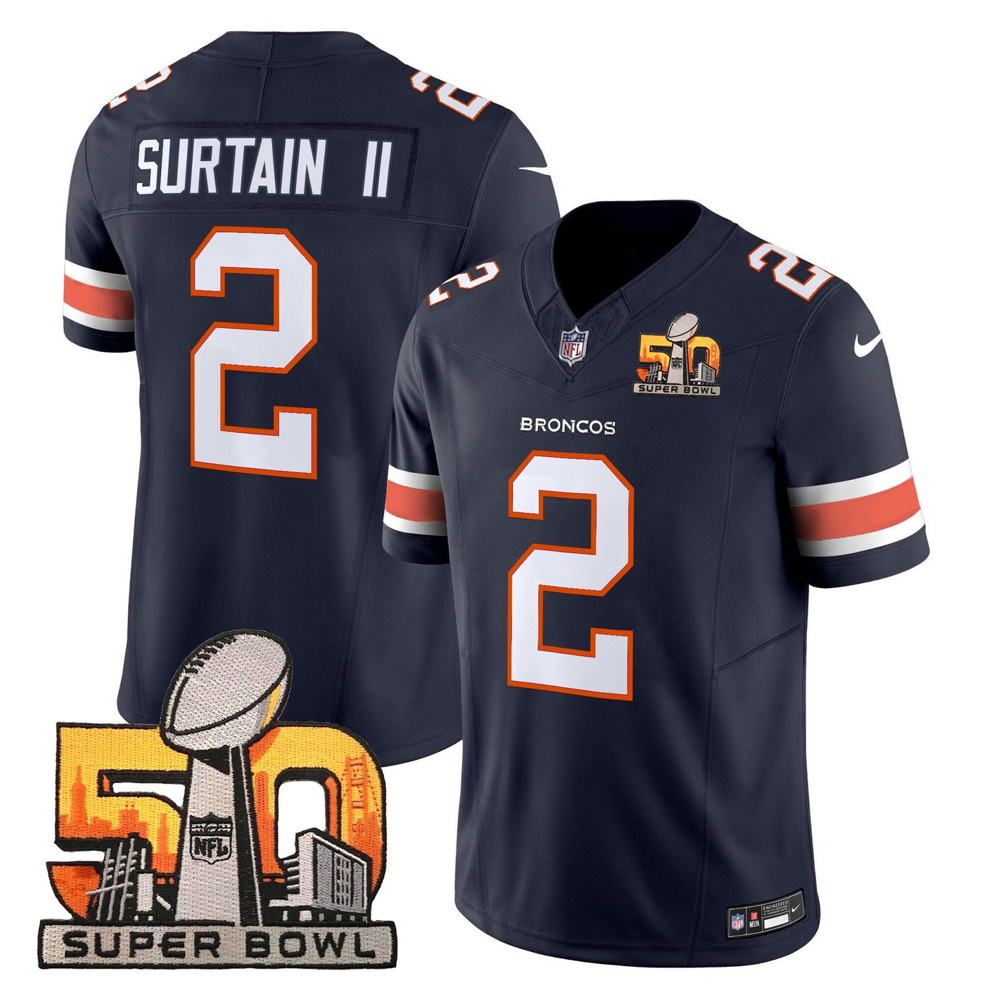 Denver Broncos Super Bowl 50 Patch Vapor Limited Jersey - All Stitched