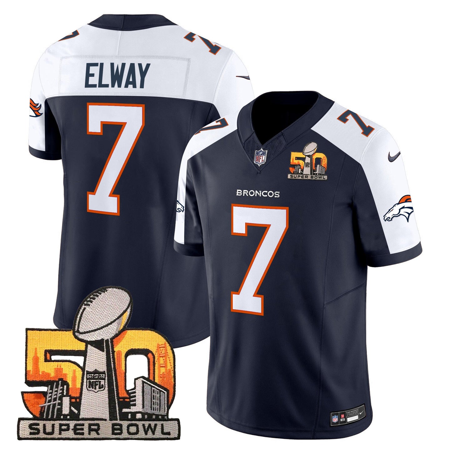 Denver Broncos Super Bowl 50 Patch Vapor Limited Jersey - All Stitched