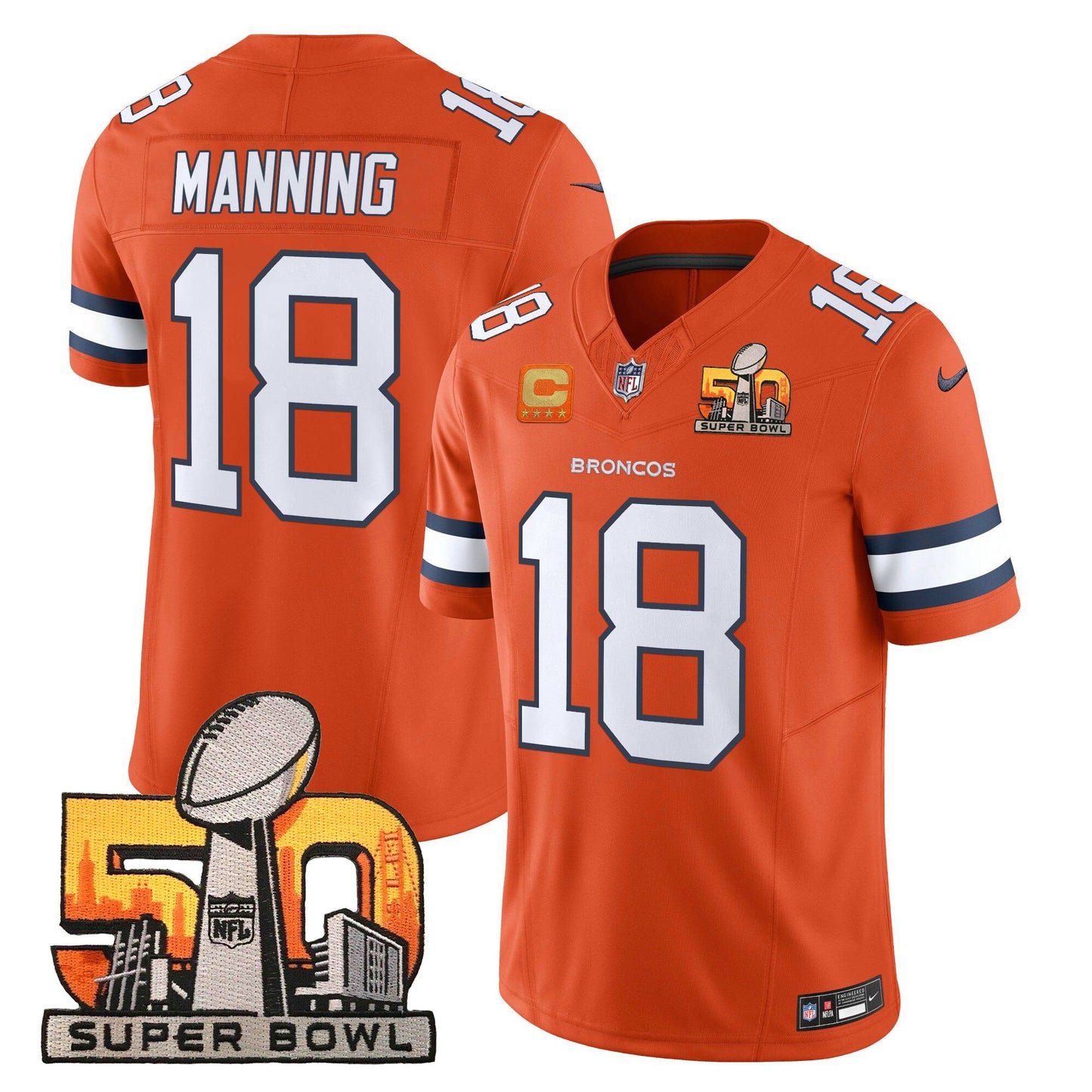 Denver Broncos Super Bowl 50 Patch Vapor Limited Jersey - All Stitched