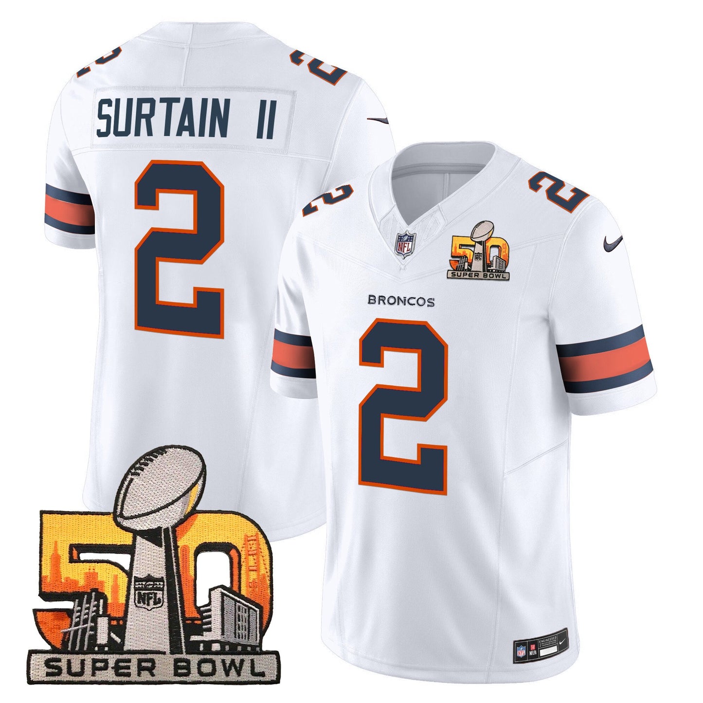 Denver Broncos Super Bowl 50 Patch Vapor Limited Jersey - All Stitched