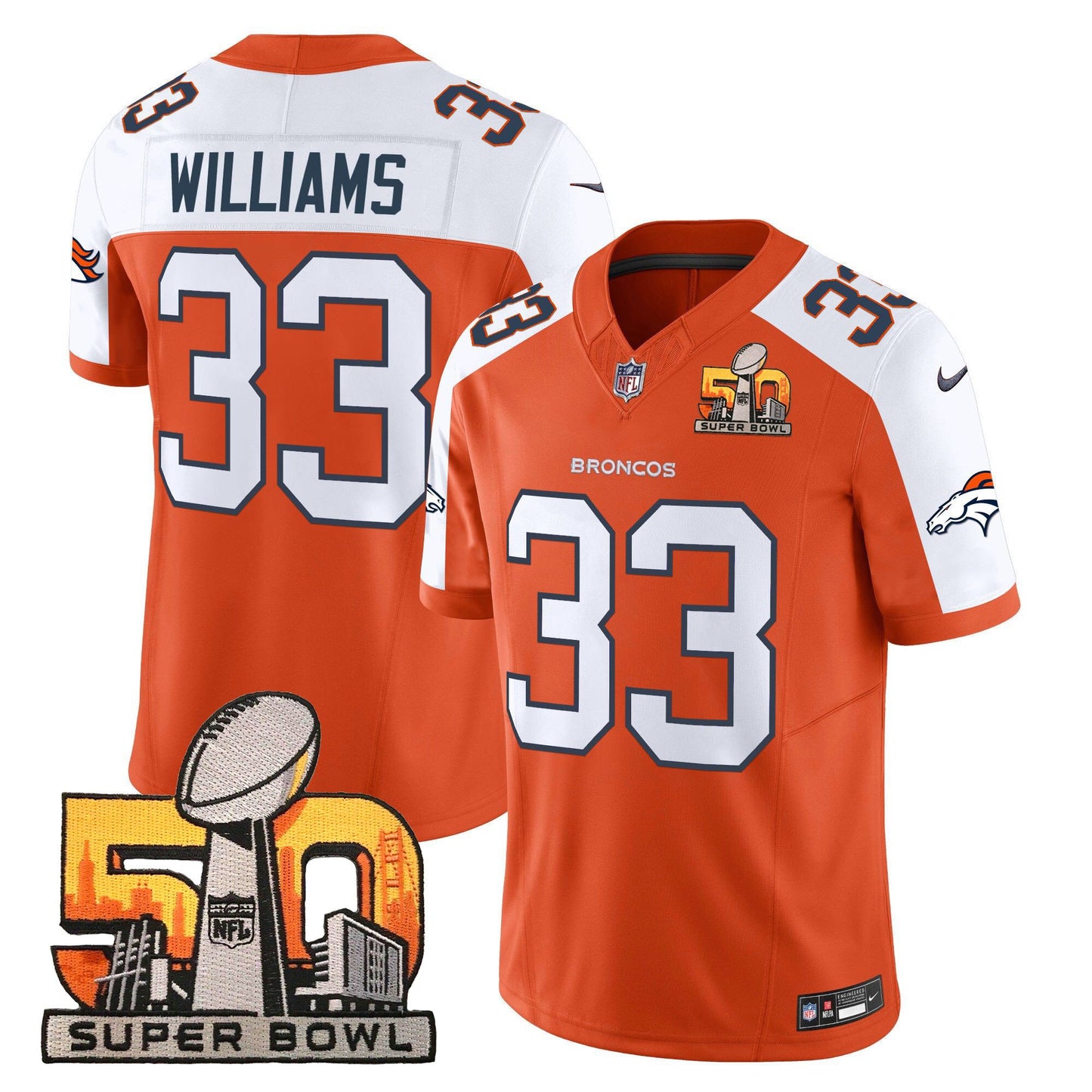 Denver Broncos Super Bowl 50 Patch Vapor Limited Jersey - All Stitched