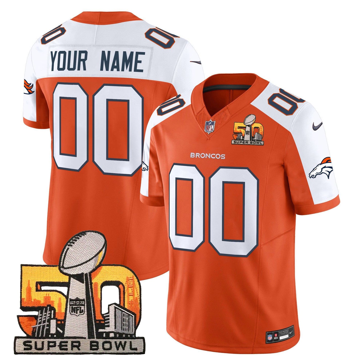 Denver Broncos Super Bowl 50 Patch Vapor Limited Custom Jersey - All Stitched