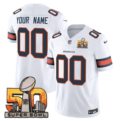 Denver Broncos Super Bowl 50 Patch Vapor Limited Custom Jersey - All Stitched