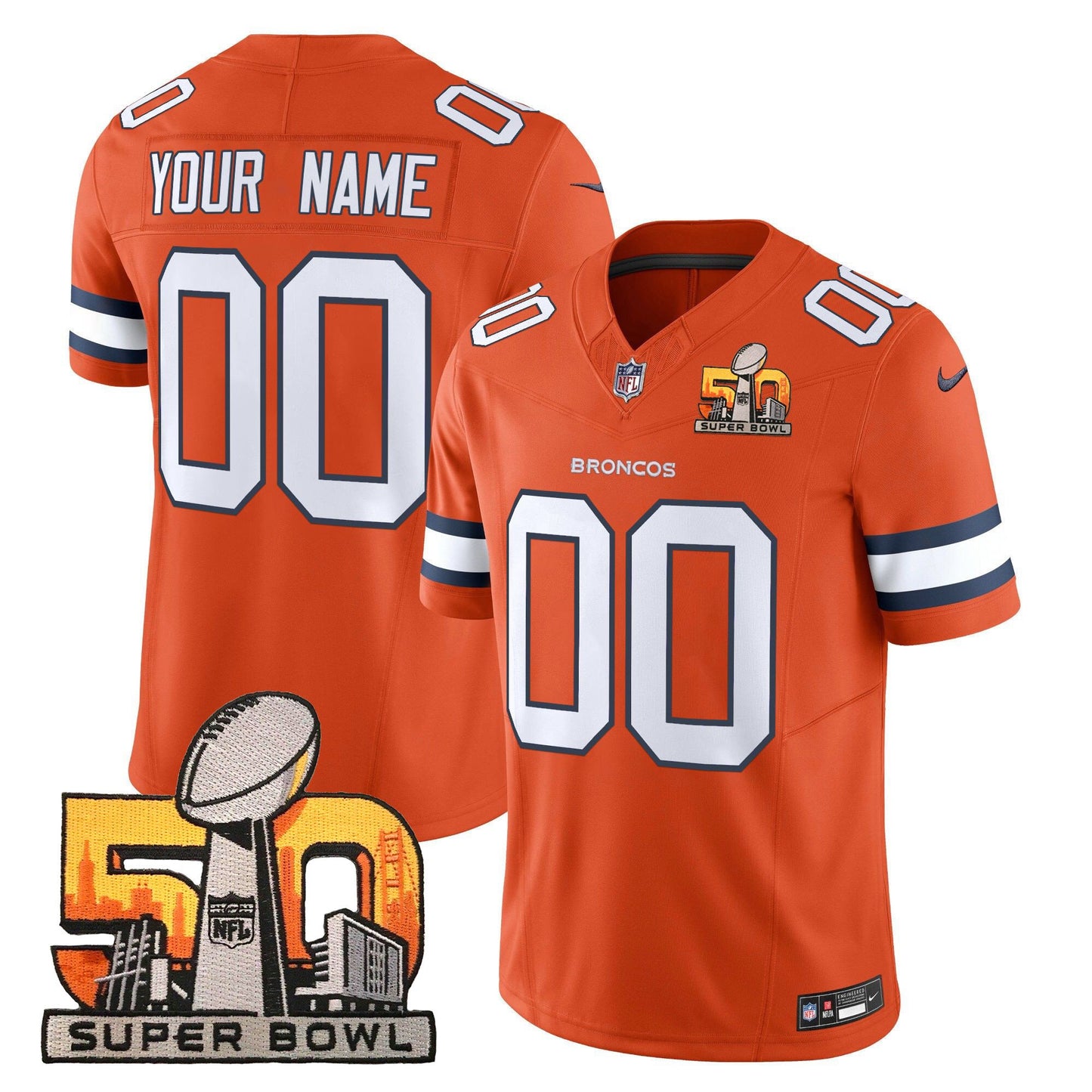 Denver Broncos Super Bowl 50 Patch Vapor Limited Custom Jersey - All Stitched