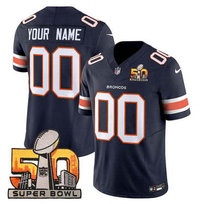 Denver Broncos Super Bowl 50 Patch Vapor Limited Custom Jersey - All Stitched