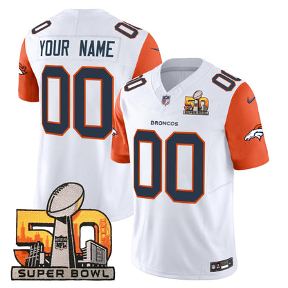 Denver Broncos Super Bowl 50 Patch Vapor Limited Custom Jersey - All Stitched