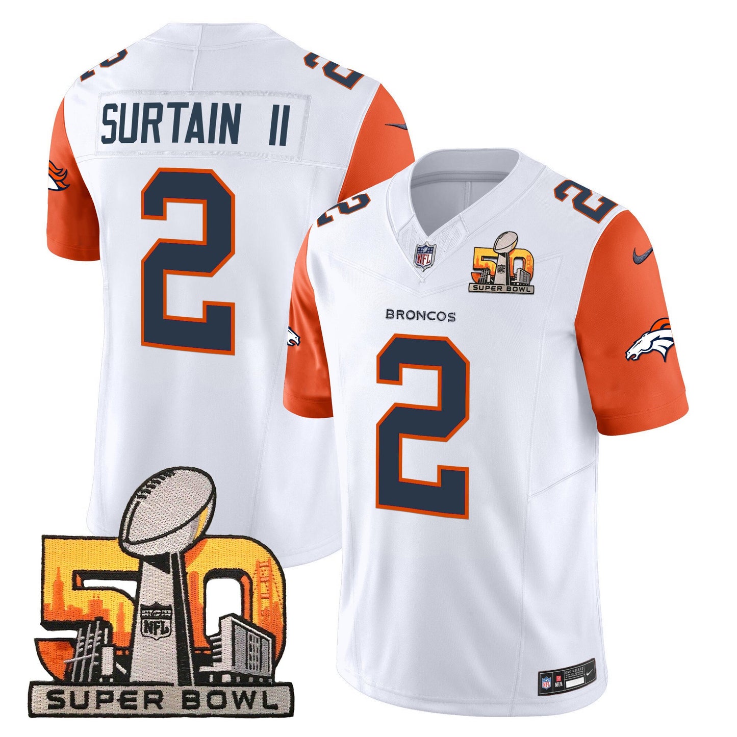 Denver Broncos Super Bowl 50 Patch Vapor Limited Jersey - All Stitched