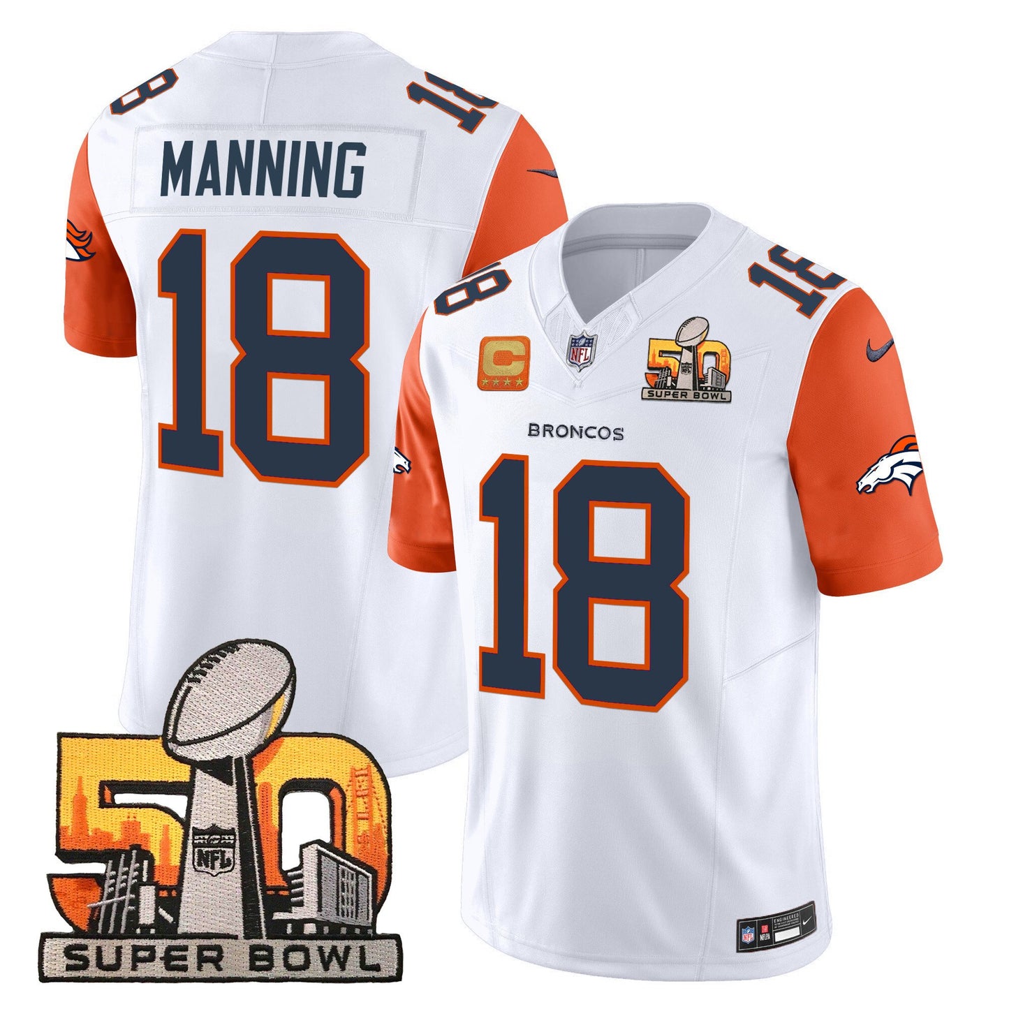 Denver Broncos Super Bowl 50 Patch Vapor Limited Jersey - All Stitched