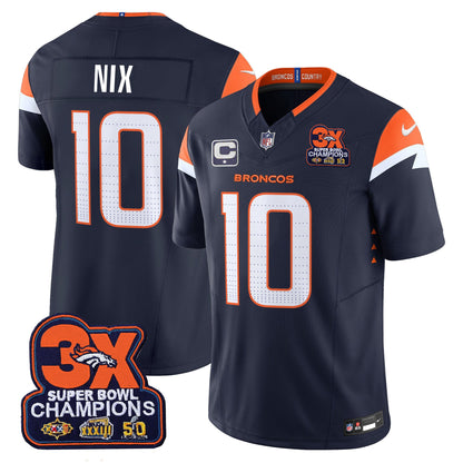 Denver Broncos 3-Time Champions Patch Vapor Limited Jersey - All Stitched