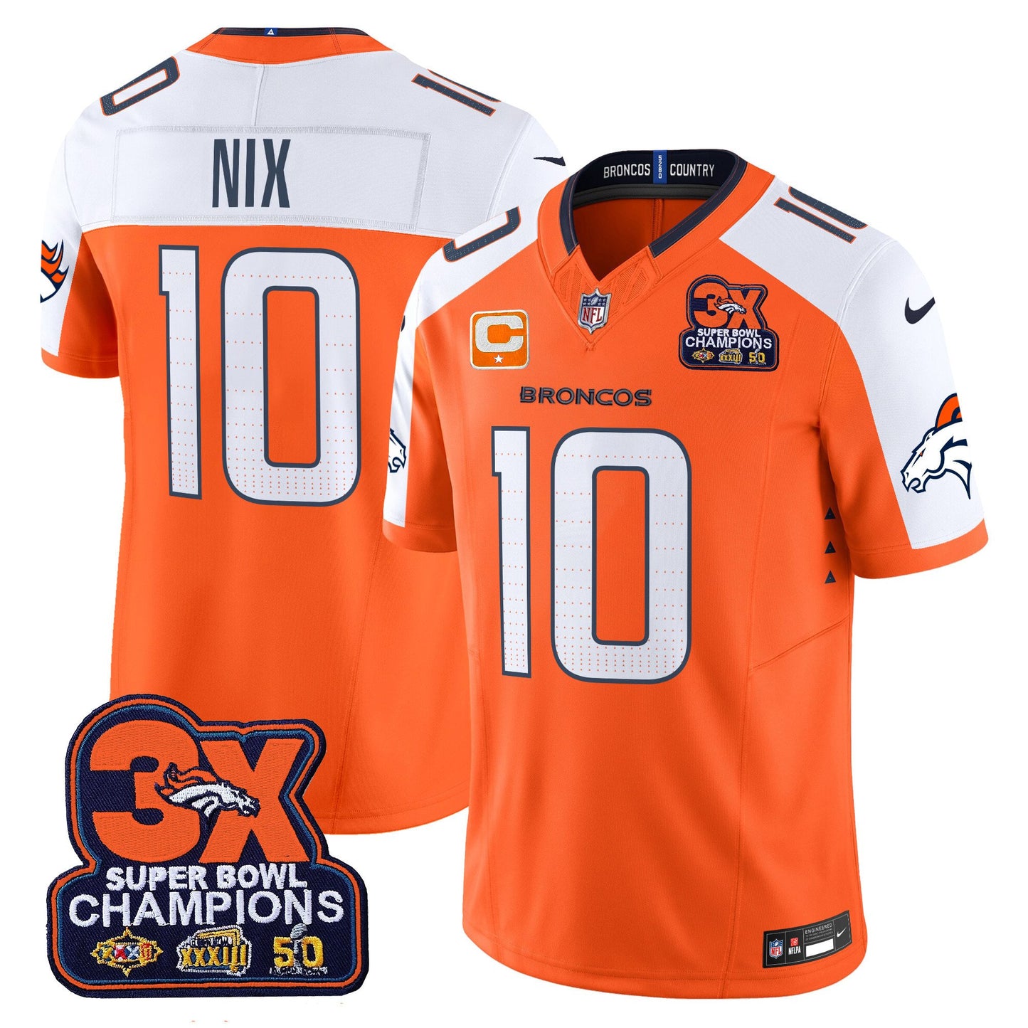 Denver Broncos 3-Time Champions Patch Vapor Limited Jersey - All Stitched