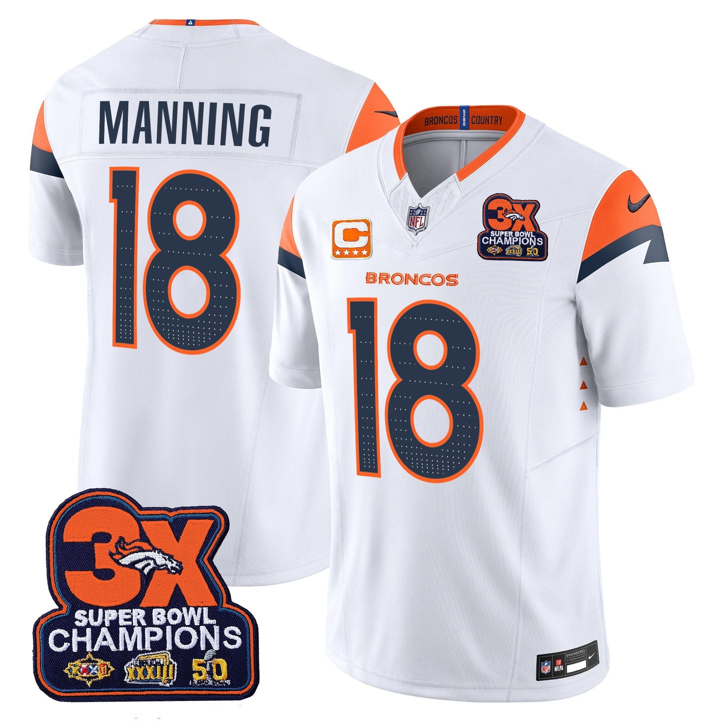 Denver Broncos 3-Time Champions Patch Vapor Limited Jersey - All Stitched