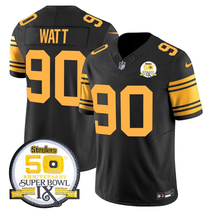 Men's Steelers 50th Anniversary Of Super Bowl IX Patch Vapor Limited Jersey - All Stitched