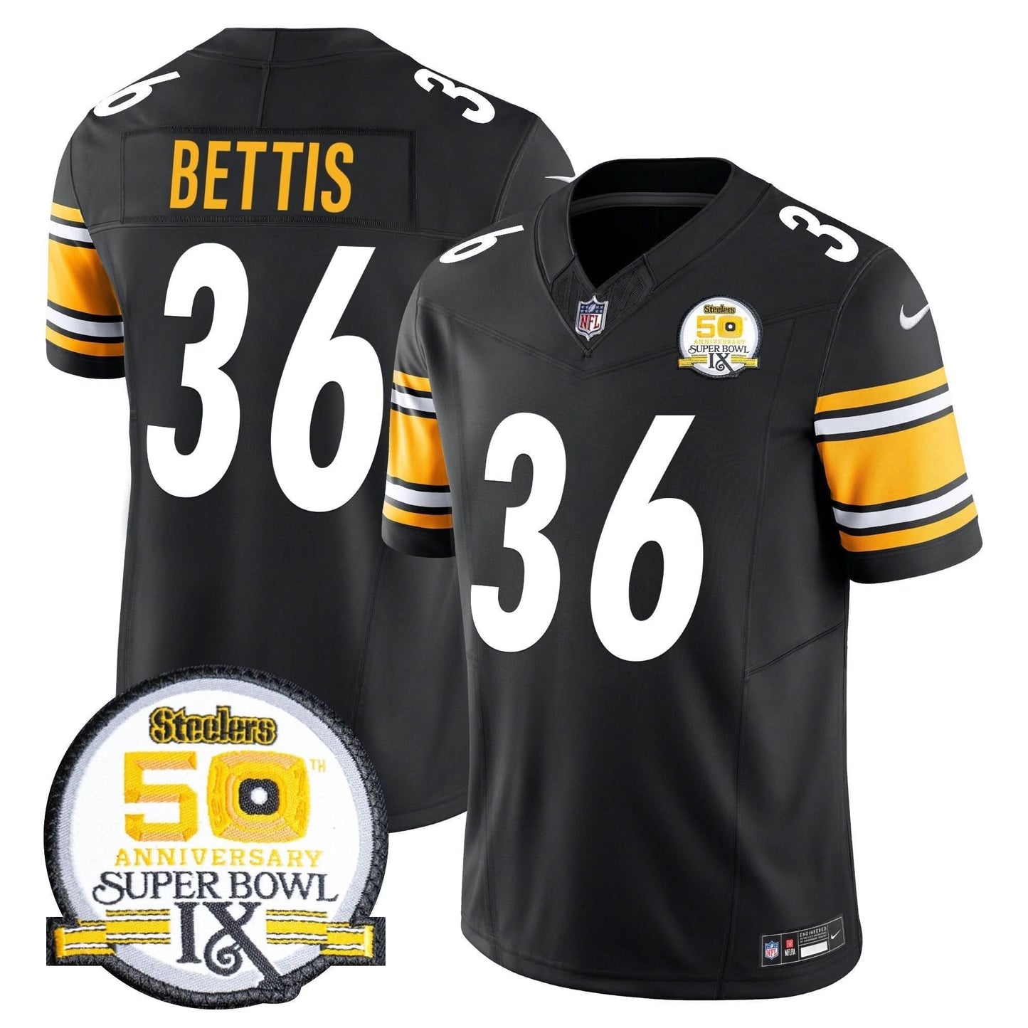 Men's Steelers 50th Anniversary Of Super Bowl IX Patch Vapor Limited Jersey - All Stitched