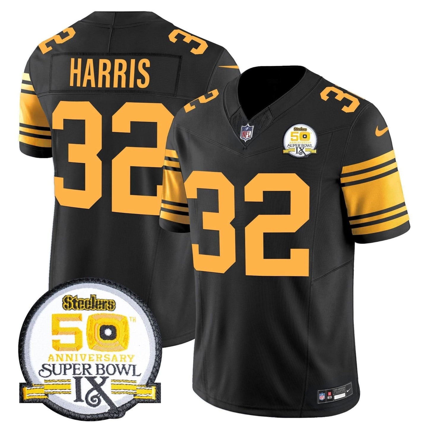 Men's Steelers 50th Anniversary Of Super Bowl IX Patch Vapor Limited Jersey - All Stitched
