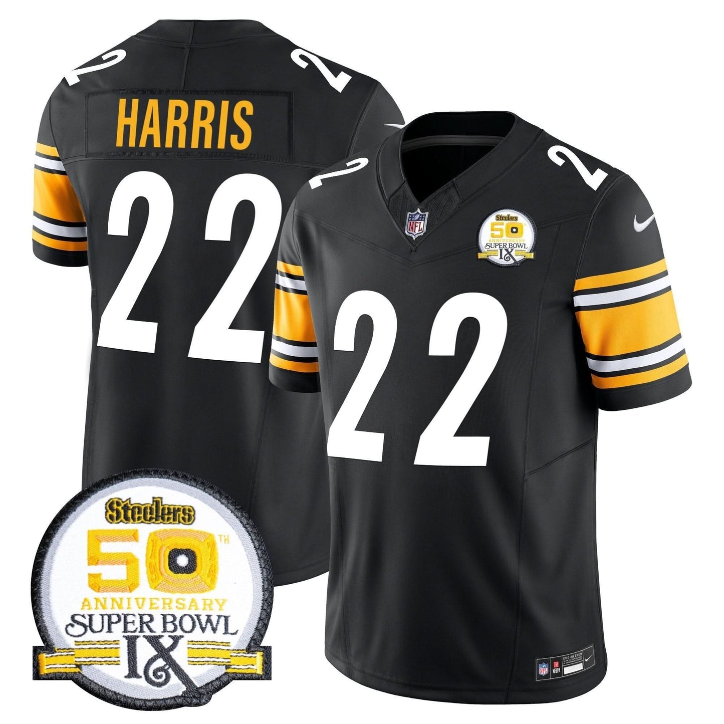 Men's Steelers 50th Anniversary Of Super Bowl IX Patch Vapor Limited Jersey - All Stitched