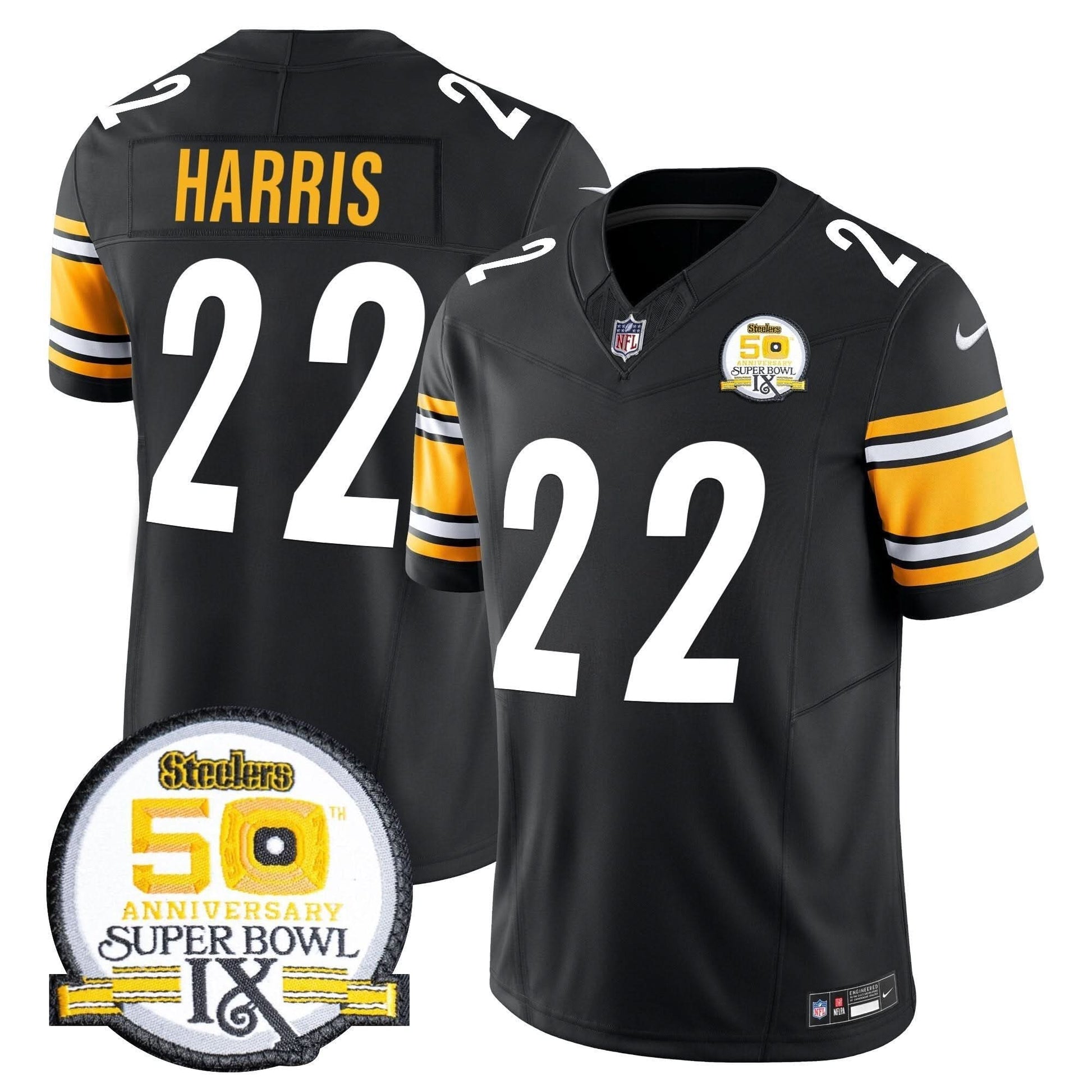 Men's Steelers 50th Anniversary Of Super Bowl IX Patch Vapor Limited Jersey - All Stitched