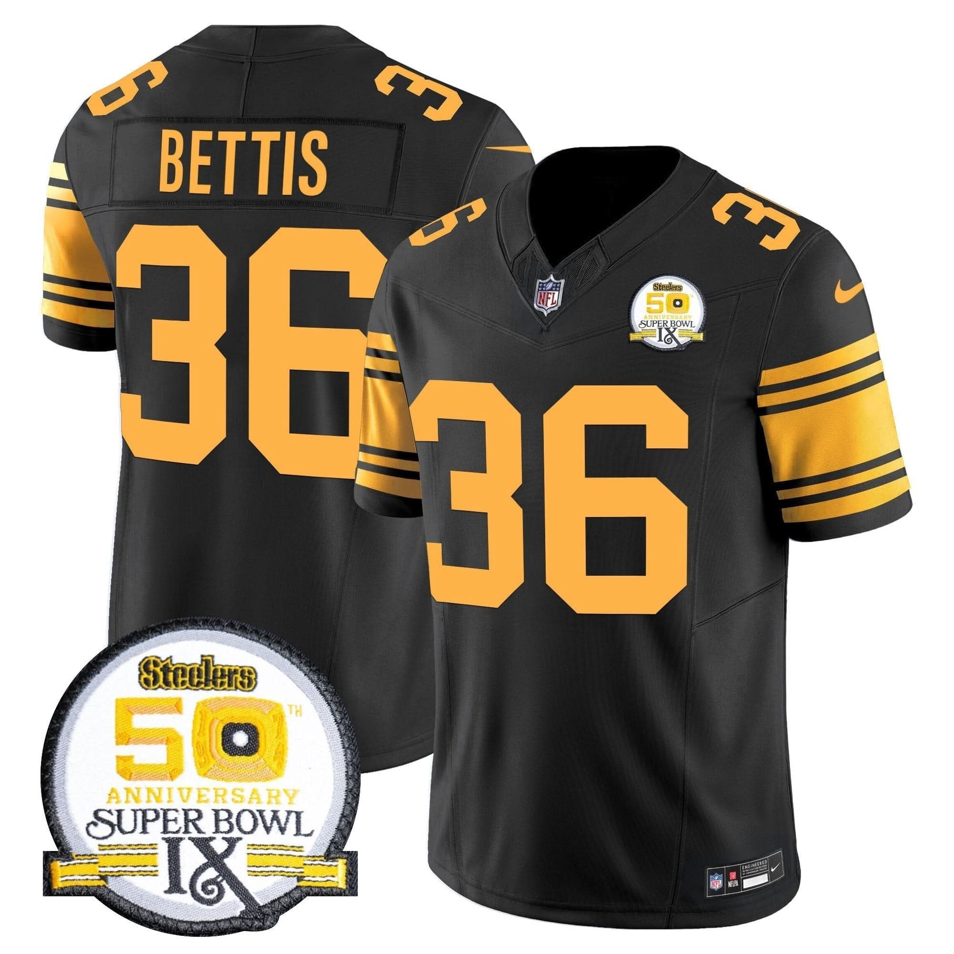 Men's Steelers 50th Anniversary Of Super Bowl IX Patch Vapor Limited Jersey - All Stitched