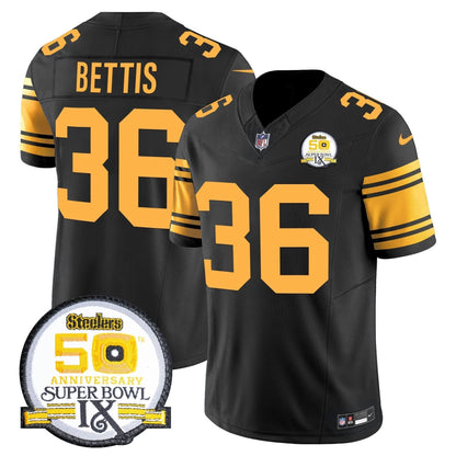 Men's Steelers 50th Anniversary Of Super Bowl IX Patch Vapor Limited Jersey - All Stitched