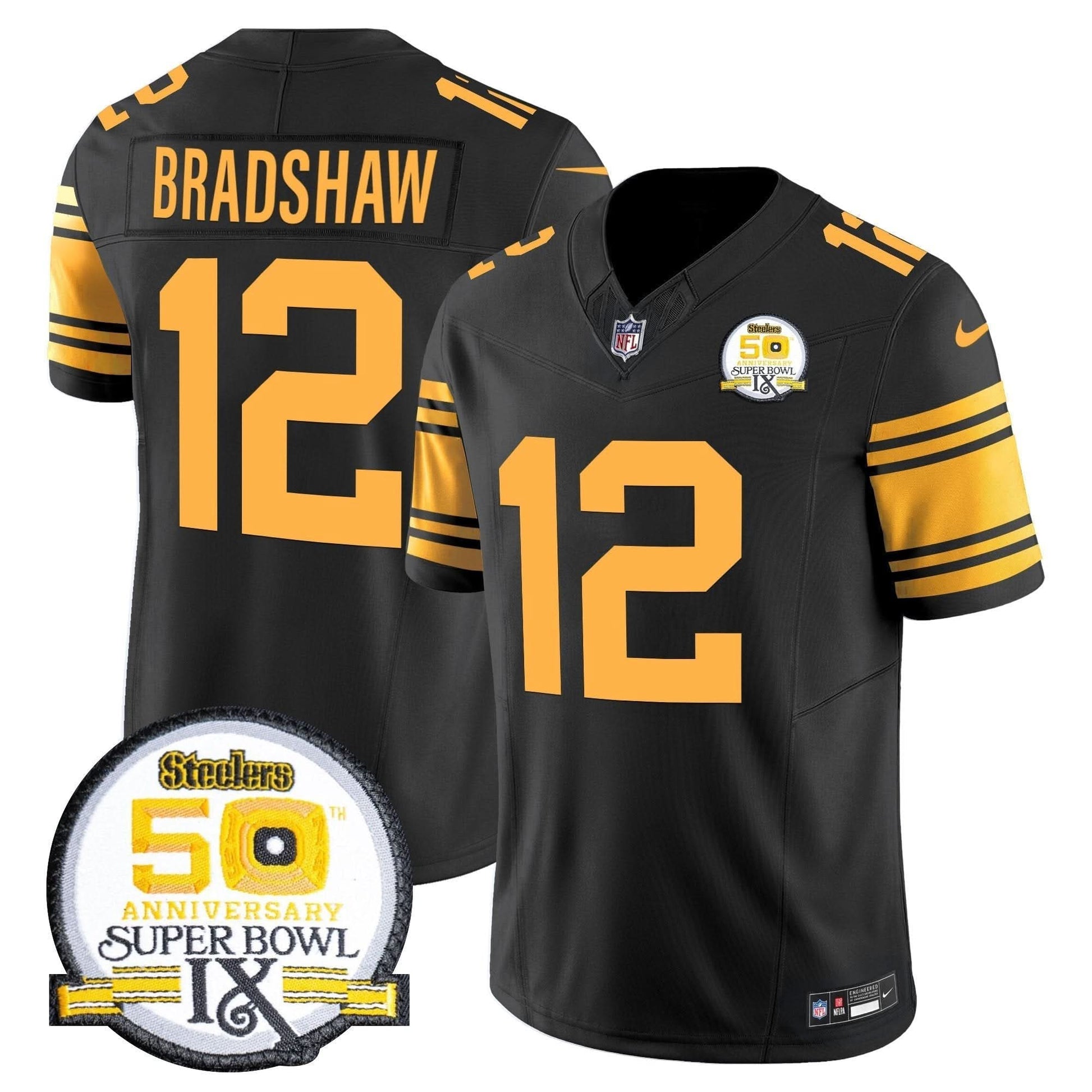 Men's Steelers 50th Anniversary Of Super Bowl IX Patch Vapor Limited Jersey - All Stitched