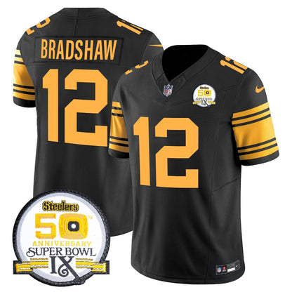 Men's Steelers 50th Anniversary Of Super Bowl IX Patch Vapor Limited Jersey - All Stitched