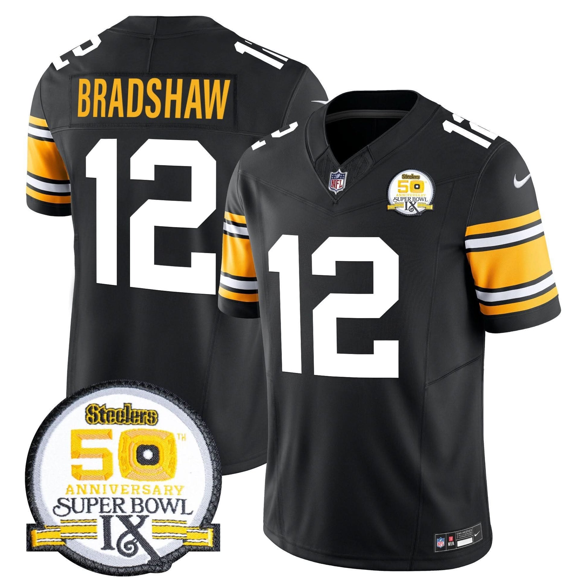 Men's Steelers 50th Anniversary Of Super Bowl IX Patch Vapor Limited Jersey - All Stitched