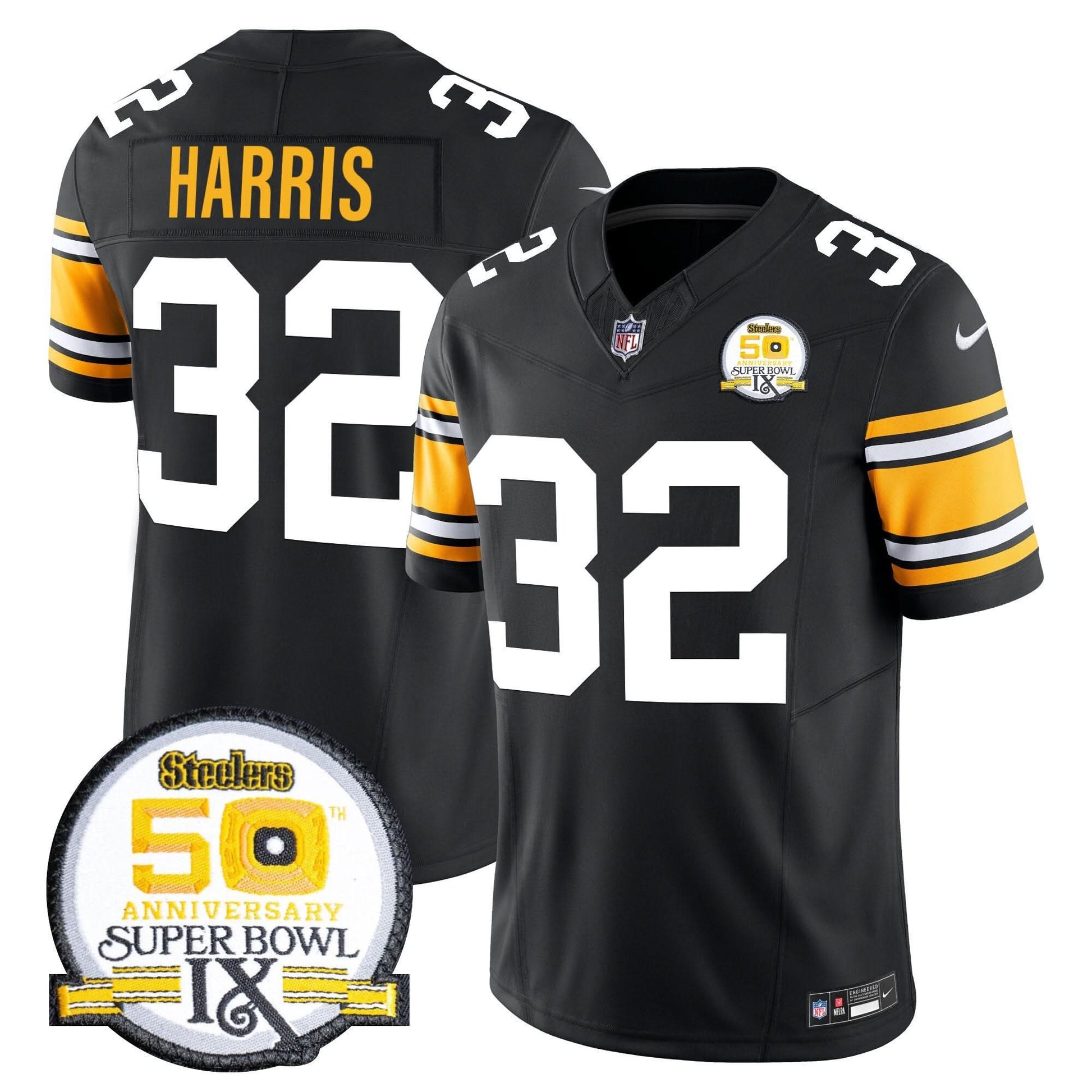 Men's Steelers 50th Anniversary Of Super Bowl IX Patch Vapor Limited Jersey - All Stitched
