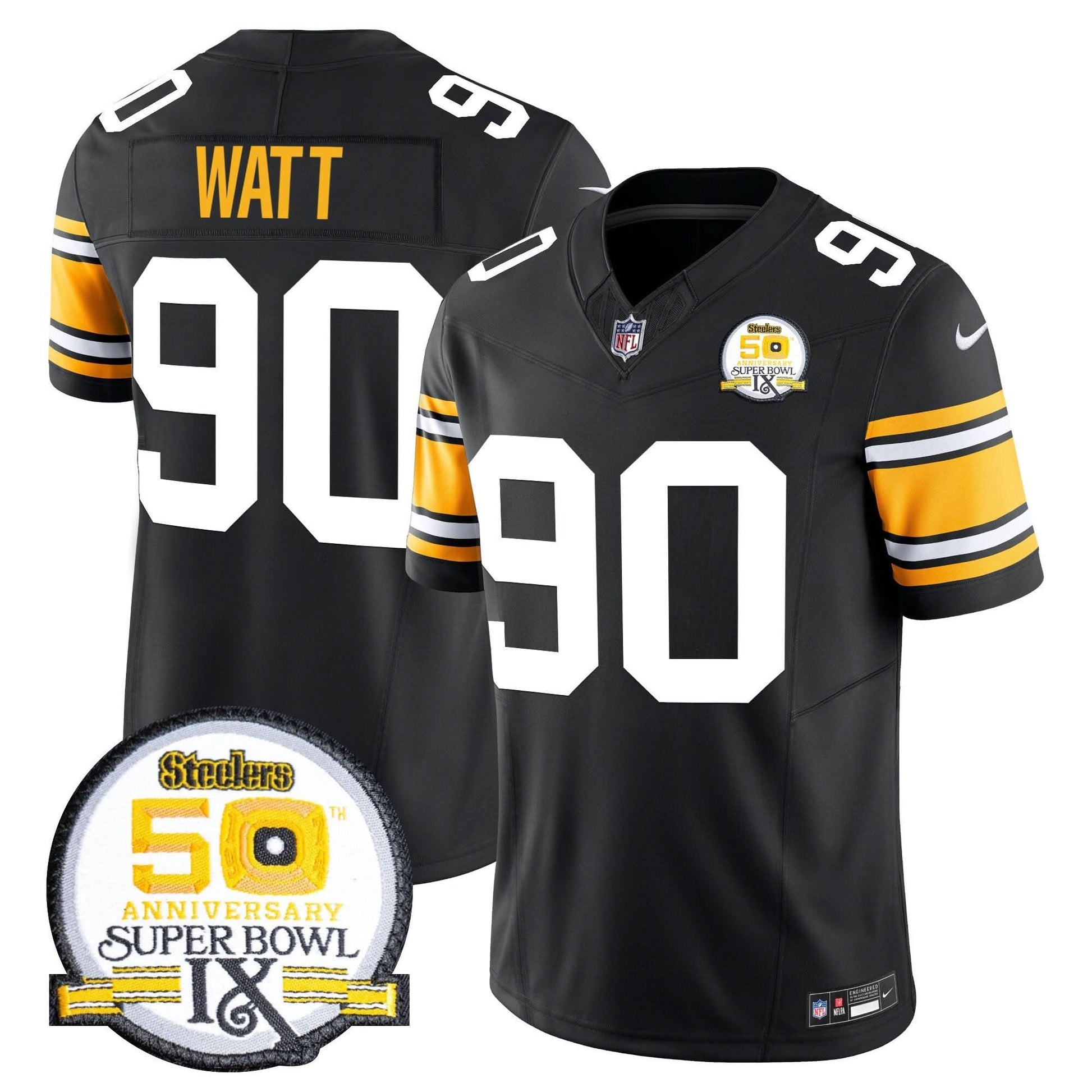 Men's Steelers 50th Anniversary Of Super Bowl IX Patch Vapor Limited Jersey - All Stitched