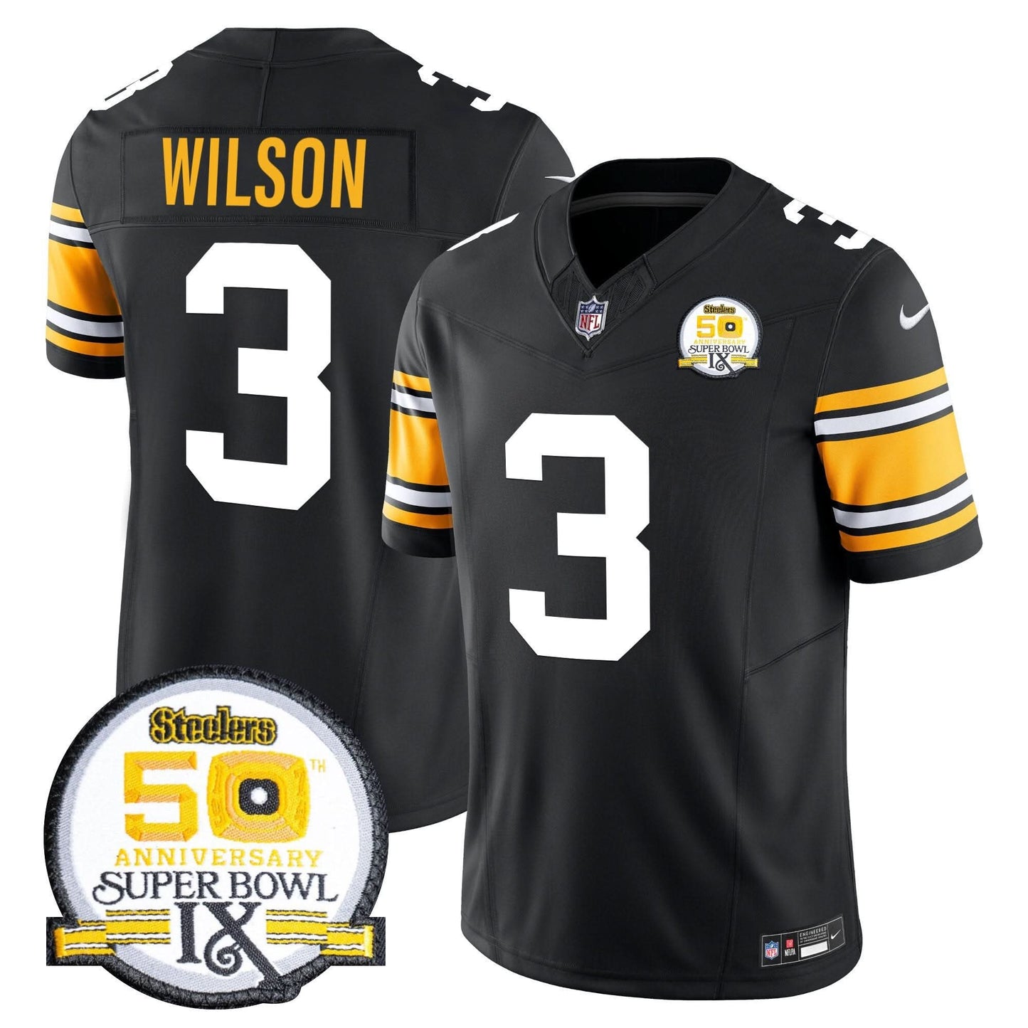 Men's Steelers 50th Anniversary Of Super Bowl IX Patch Vapor Limited Jersey - All Stitched
