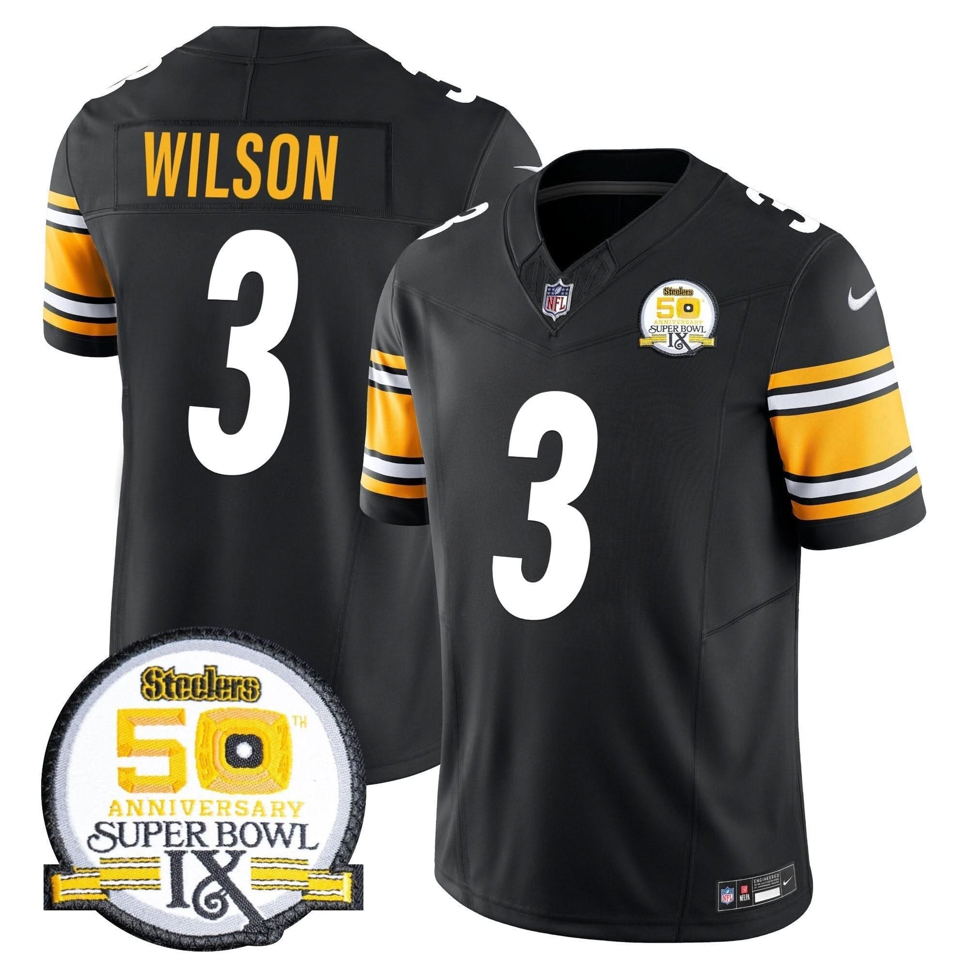 Men's Steelers 50th Anniversary Of Super Bowl IX Patch Vapor Limited Jersey - All Stitched