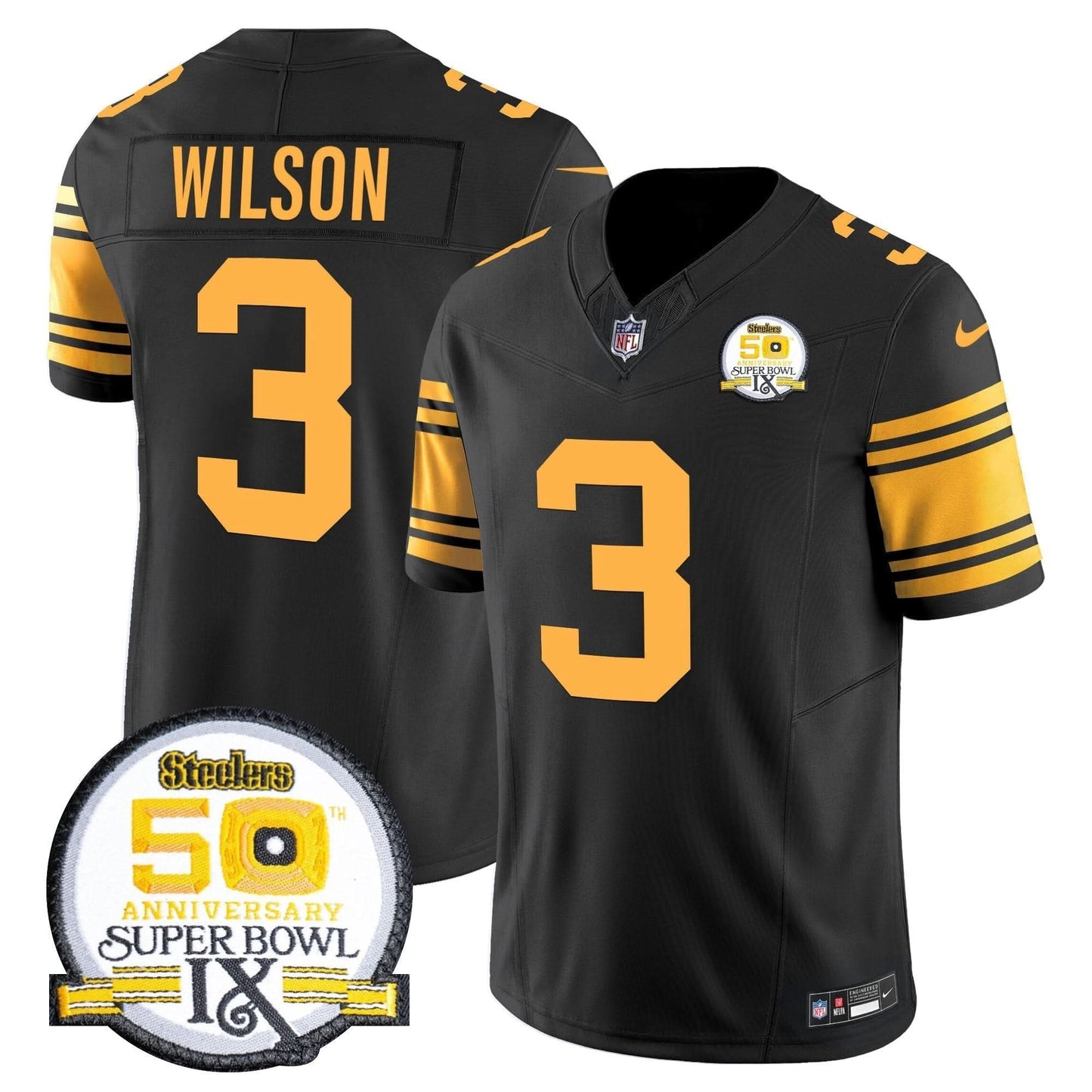 Men's Steelers 50th Anniversary Of Super Bowl IX Patch Vapor Limited Jersey - All Stitched