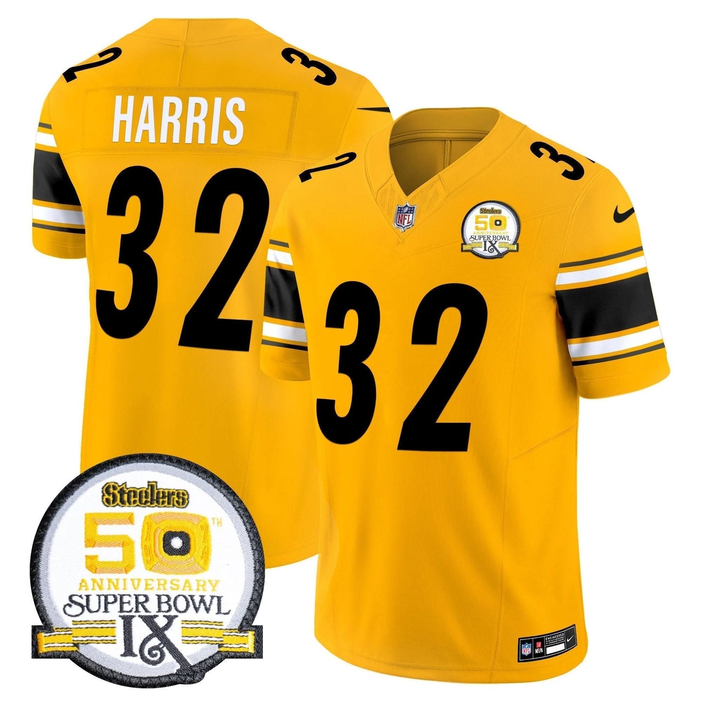 Men's Steelers 50th Anniversary Of Super Bowl IX Patch Vapor Limited Jersey - All Stitched