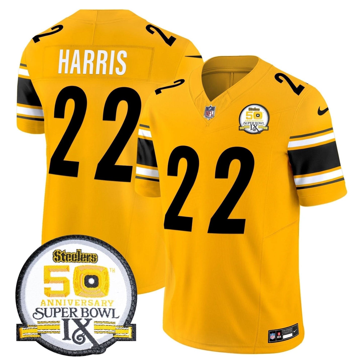Men's Steelers 50th Anniversary Of Super Bowl IX Patch Vapor Limited Jersey - All Stitched