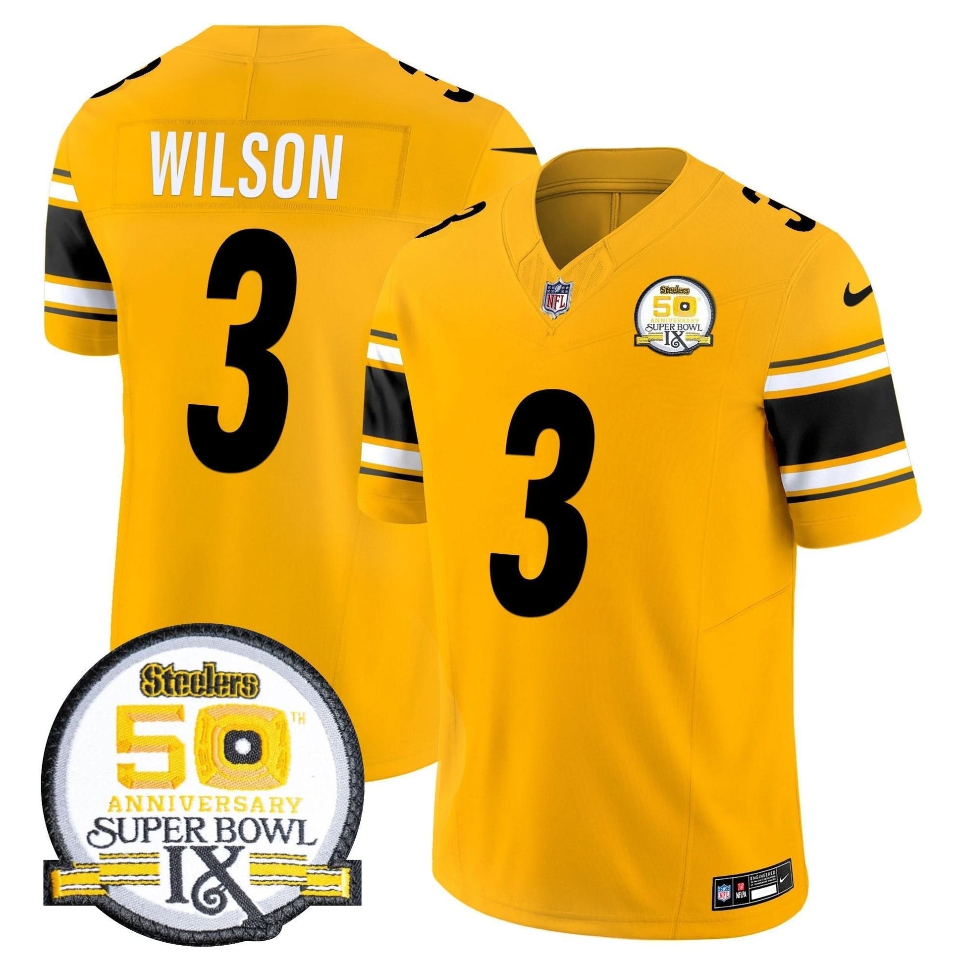 Men's Steelers 50th Anniversary Of Super Bowl IX Patch Vapor Limited Jersey - All Stitched