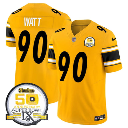 Men's Steelers 50th Anniversary Of Super Bowl IX Patch Vapor Limited Jersey - All Stitched