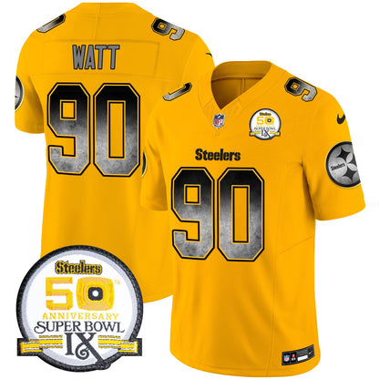 Steelers Arch Smoke 50th Anniversary Of Super Bowl IX Patch Vapor Limited Jersey - All Stitched