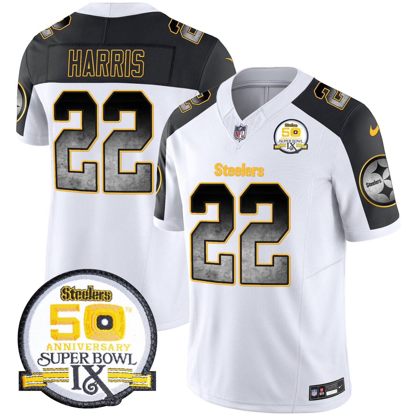 Steelers Arch Smoke 50th Anniversary Of Super Bowl IX Patch Vapor Limited Jersey - All Stitched