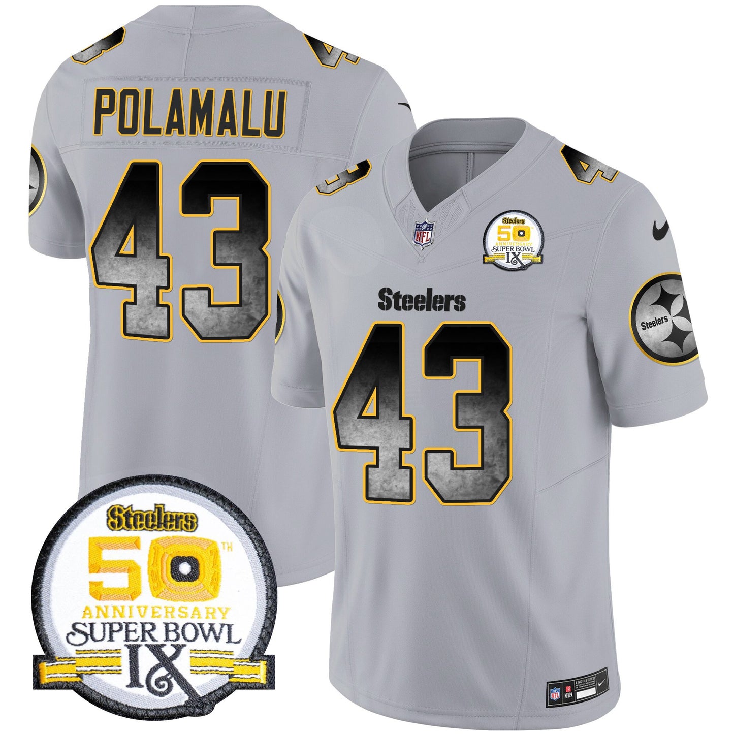 Steelers Arch Smoke 50th Anniversary Of Super Bowl IX Patch Vapor Limited Jersey - All Stitched