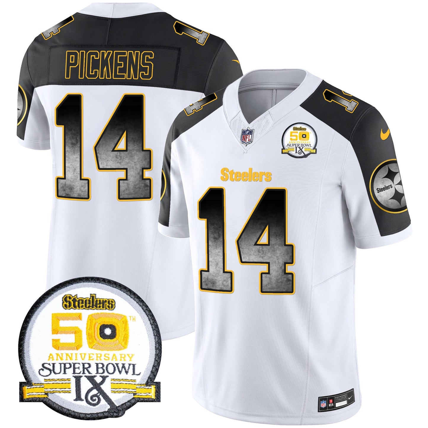 Steelers Arch Smoke 50th Anniversary Of Super Bowl IX Patch Vapor Limited Jersey - All Stitched