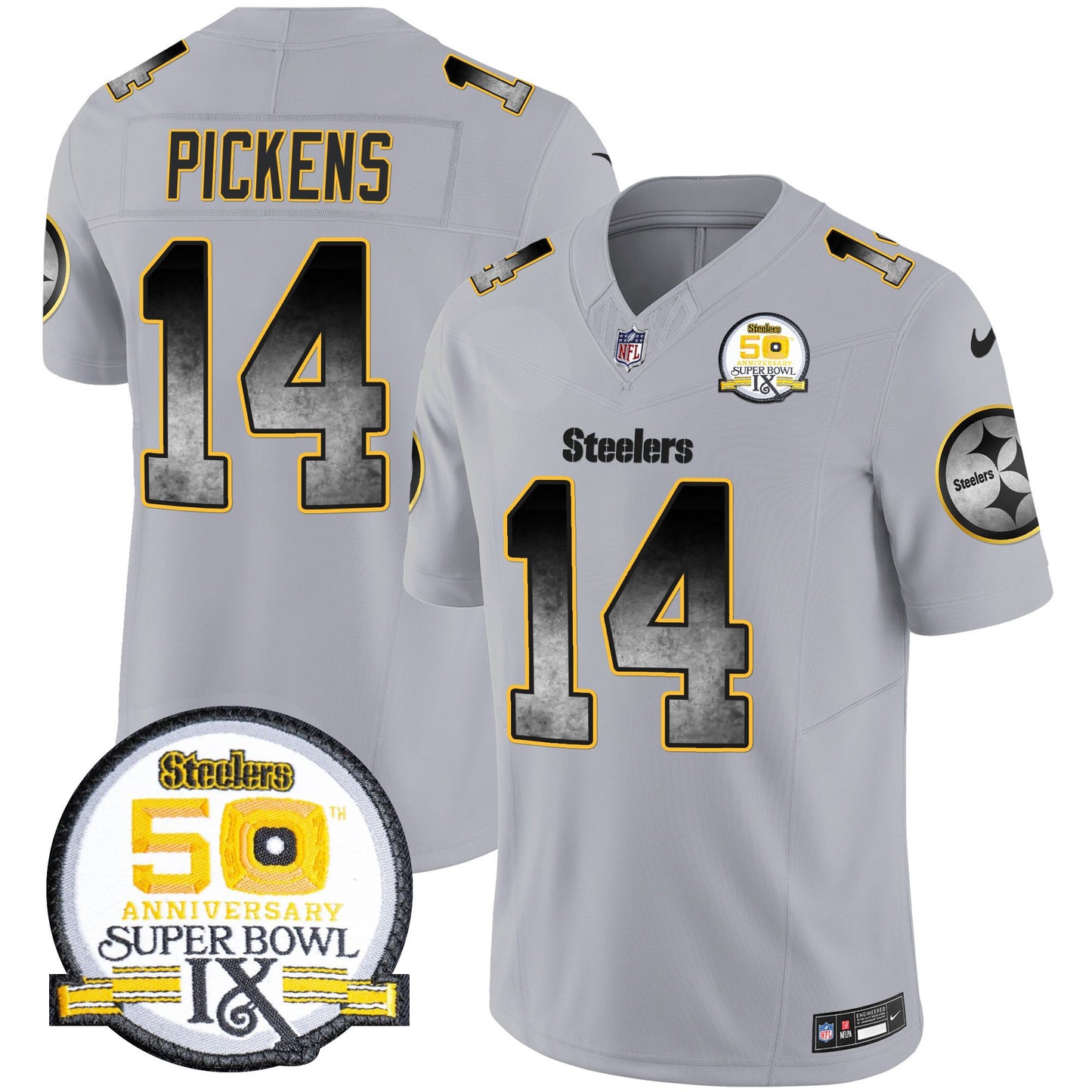 Steelers Arch Smoke 50th Anniversary Of Super Bowl IX Patch Vapor Limited Jersey - All Stitched