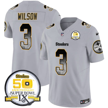 Steelers Arch Smoke 50th Anniversary Of Super Bowl IX Patch Vapor Limited Jersey - All Stitched