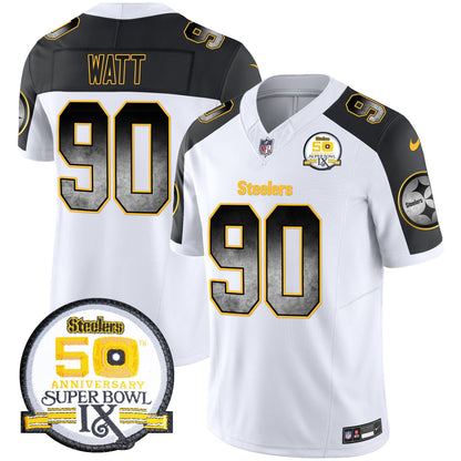 Steelers Arch Smoke 50th Anniversary Of Super Bowl IX Patch Vapor Limited Jersey - All Stitched